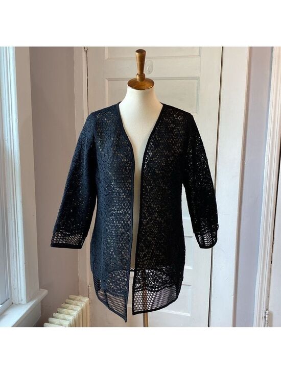 Alfani Sweaters - Alfani Semi-sheer Lace Two Layer Black Cardigan, Size S